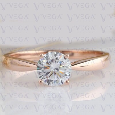 2Ct Lab Created HPHT Round Diamond Solitaire Engagement Ring 14K Solid Rose Gold