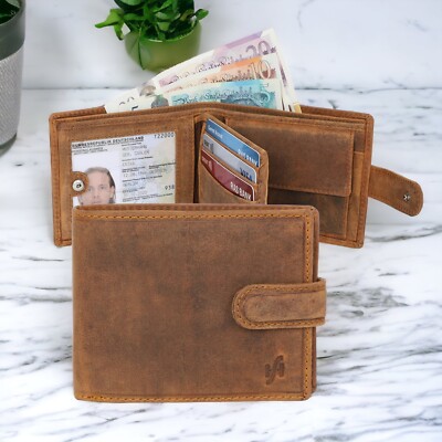 STARHIDE Men's Real Leather RFID Wallet - Brown, Credit Card Holder With Coin Pouch