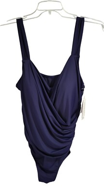 Jantzen Surplice Maillot One-Piece Swimsuit Plus 22W Navy Blue Resort Cruise NEW