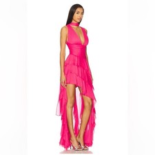 Alice + Olivia Holly Asymmetric Ruffled Maxi Dress in Raspberry Size 4 NWT $695