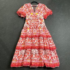 FARM RIO Off-White Romantic Orchard Short Sleeve Midi Dress Women's L