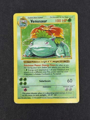 Shadowless Venusaur 15/102 Holo Base Set Pokemon Card Vintage WOTC HP DMG