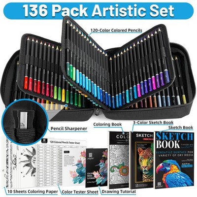 136 PCS Colored Pencils Set for Adult Coloring Books 120 Colored
