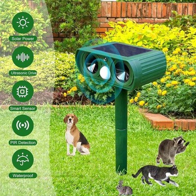 Solar Ultrasonic Animal Repellent Dog Skunk Deer Raccoon For Garden Farm Yard