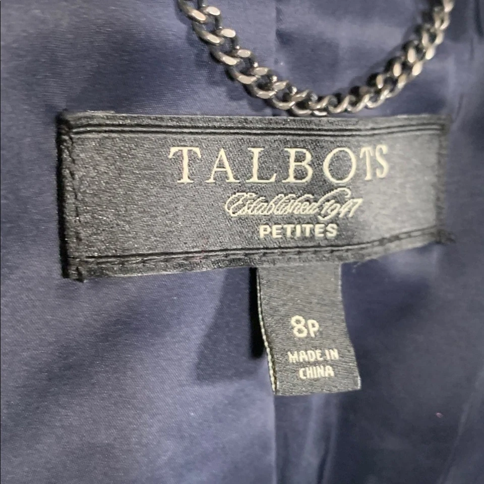 Talbots 女式天鹅绒西装外套海军蓝 8P 码 Corpcore 商务 Whimsigoth Grunge — 第 4/4 张图片