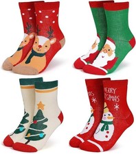 4 Pair Christmas Kids Socks Size Small ages 6-9 Merino Wool/Cotton/Polyester