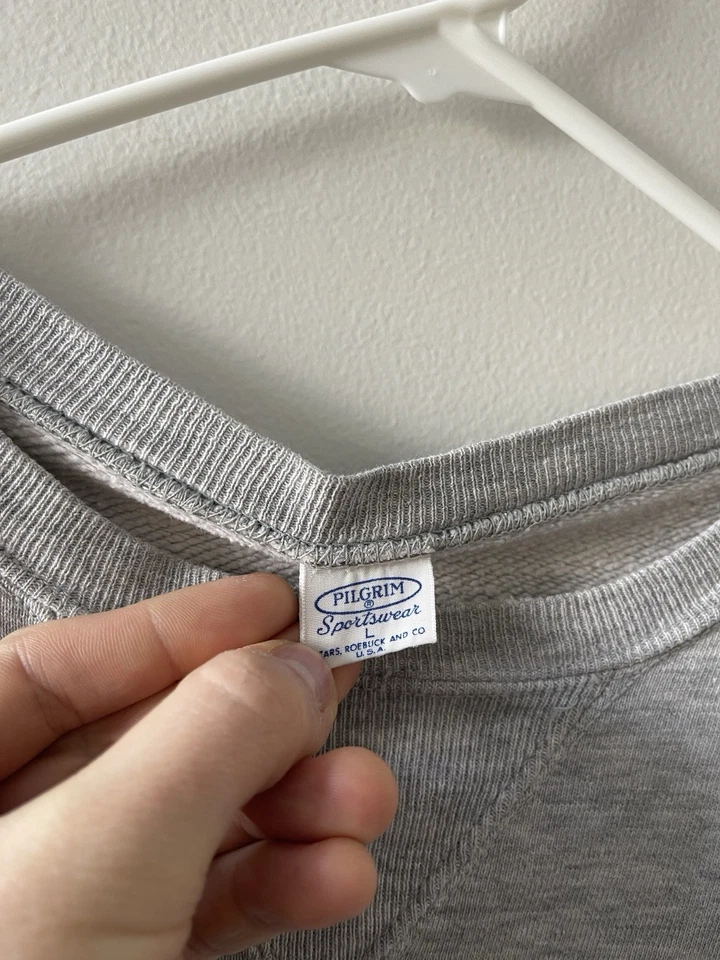 Vintage 50s 60s Pilgrim Crewneck Sweatshirt L/XL Grey Pullover USA Single V Rare - Image 2 of 4