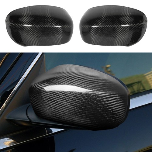 ˜2PCS Rearview Mirror Cover Bright Black Carbon Fiber Left Right Side Mirror - Picture 8 of 23