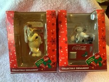 2 NEW Coca Cola Polar Bear Collectible Christmas Ornaments By Trevco NIB 2000’s