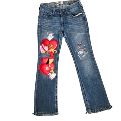 Ariat Rockabilly Pinup Custom Women Destroyed Lace Heart Bootcut Jeans Sz 8-10