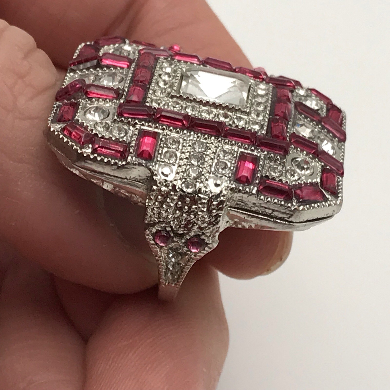 Large Art Deco Style Statement Ring Red Clear Cry… - image 10