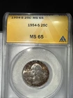 1954 S Washington Quarter MS 65 Anacs . Beautifully Toned