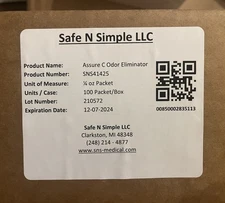 100 Safe N Simple Odor Eliminator .25 Oz Travel Packets Exp 12-2024