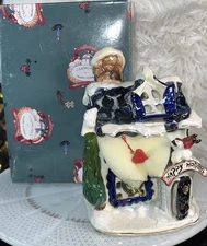 VTG~Blue Sky~Happy Holidays House~Tea Light Candle Holder w/Box~Heather Goldminc