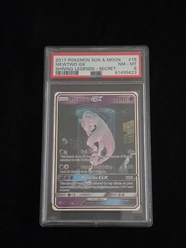 PSA 8 Mewtwo GX - 78/73 - Shining Legends -  Full Art Pokemon Card - Secret Rare