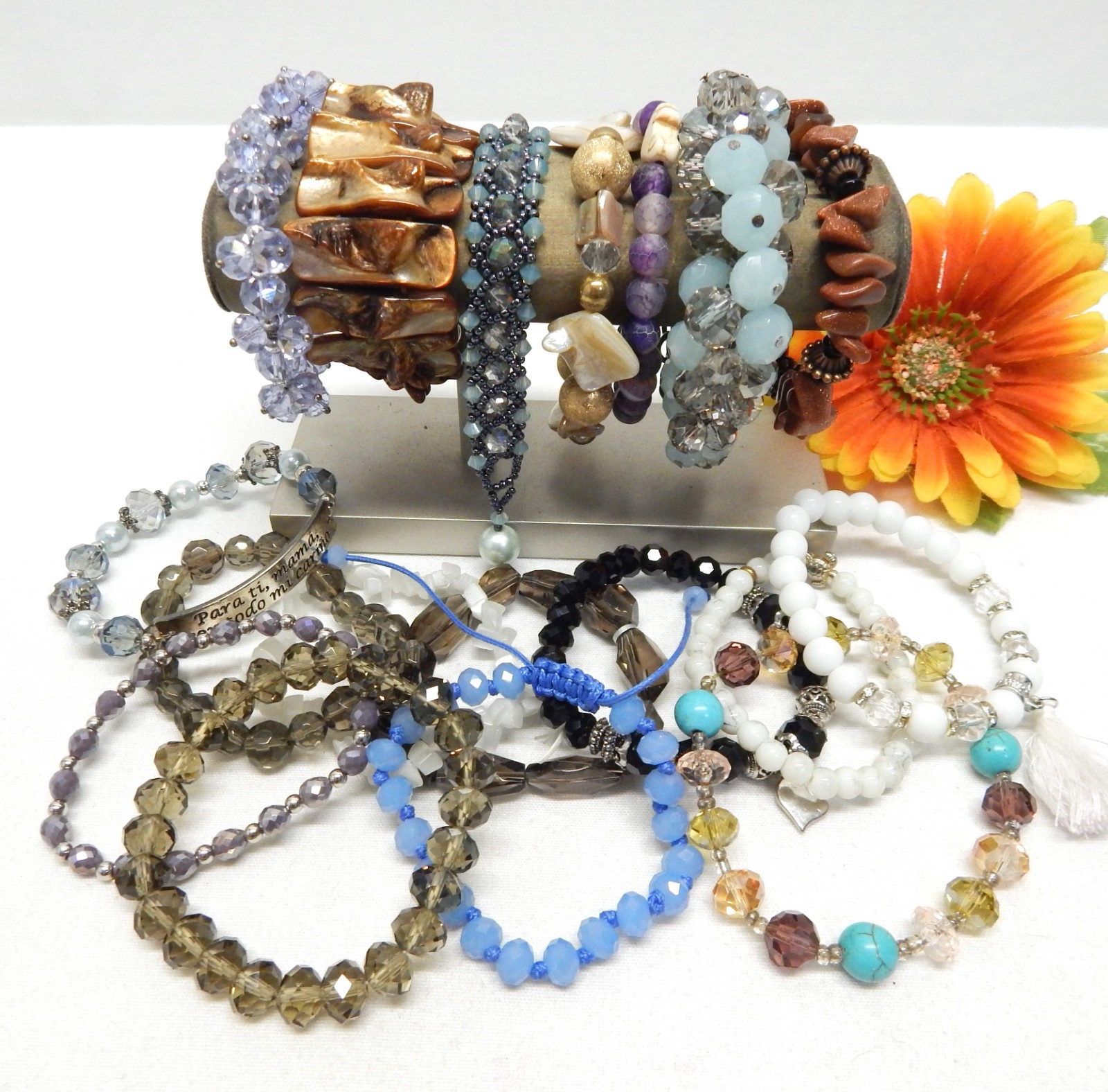 Semi Precious Stone, Glass & Crystal Bead Bracelet Lot Fashion Jewelry Lot