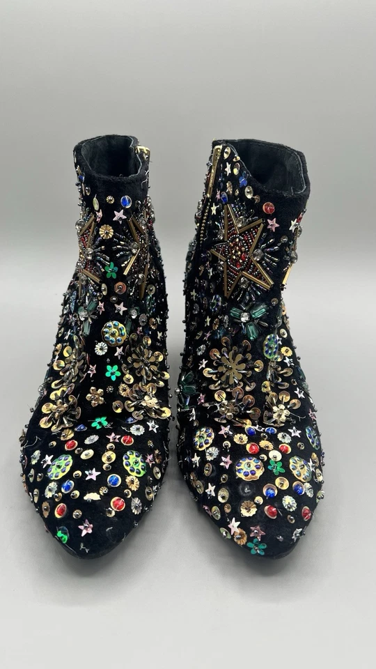 Free People 38 US 7.5 Suede Night Out Booties Sequin Star Bedazzled Please Read - Image 4 of 4