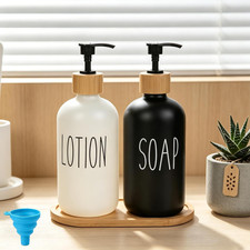 Soap Dispenser Bathroom Set, 16Oz Glass Hand Soap and Lotion Dispenser Set with