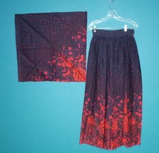 Vtg 60s 70s Border Print Maxi Skirt W/ Scarf Blue Red Scandinavian Floral Sz S