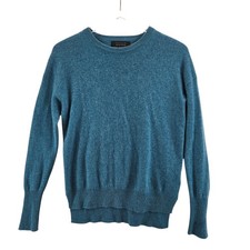 Tahari 100 Cashmere Sweater Womens XS Aqua Blue Crew Neck Quiet Luxury Cozy