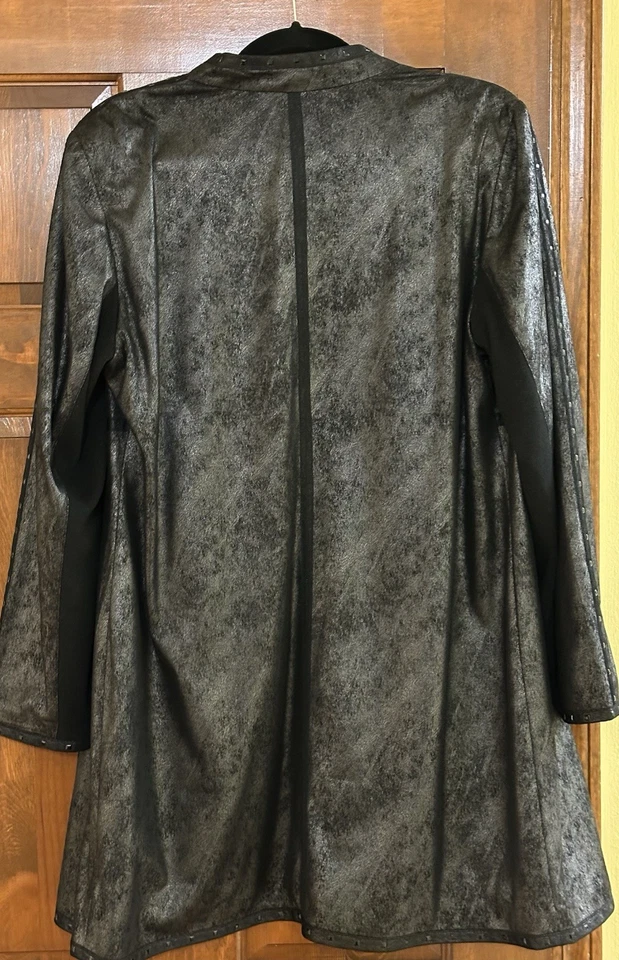 Chico’s Black Dressy Jacket Metallic - Long Coat Sz 2 (equiv to sz 12 Large) - Image 2 of 4