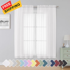 Simplebrand Sheer White Curtains 63 Inch 42"W x 63"L Pack of 2 ,