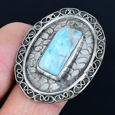Resplendent Republic Larimar Gemstone 925 Sterling Silver Ring Size 7.5
