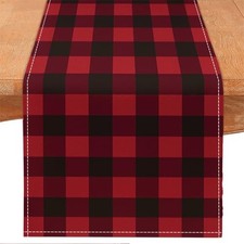Buffalo Plaid Table Runner, Linen Check Dining Table 13 x 72 Inch Red and Black