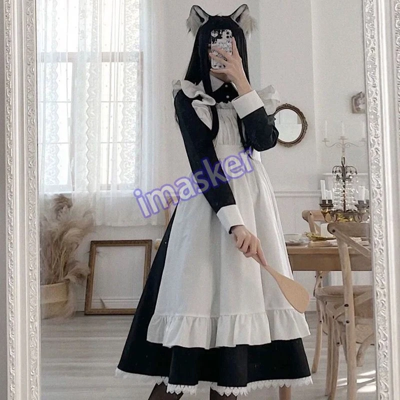 Dama Lindo Vestido de Criada Lolita Gótico Encaje Volantes Manga Abullonada Camarera Juegos con disfraces Ropa Foto 3 de 4