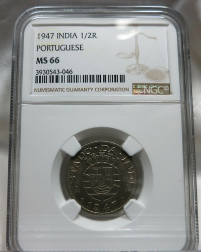 INDIA GOA PORTUGAL Portuguese 1/2 rupia 1947 NGC MS 66 UNC Pop 1/1 RARE Nickel - Picture 3 of 3