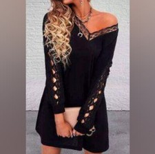 NEW WITH TAGS Small Black Dress Open Cutout Long Sleeves