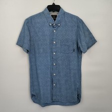 Quiksilver Chambray Button Up Polo Shirt Modern Fit Short Sleeve Small Mens Blue