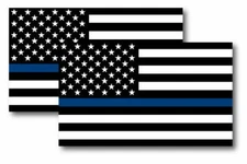 2X THIN BLUE LINE AMERICAN FLAG MAGNETS 3''x5'' PACK OF 2 Magnets for car fridge
