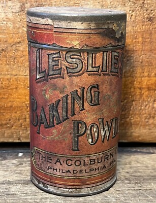 Antique Leslie s Baking Powder Paper Label Tin The A. Colburn Co Philadelphia PA