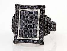 3.06CT Deep Dark Black Square  Round Onyx With Solid 935 Silver Antique Ring