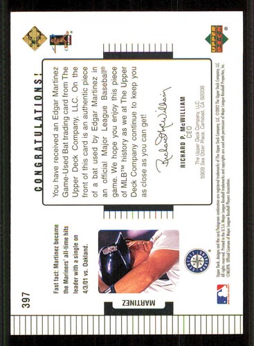 2002 Upper Deck Diamond Connection #397 Edgar Martinez DC Bat /775 - Picture 2 of 2