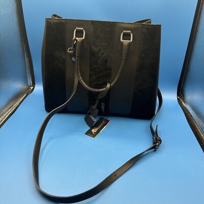 Bellucci Italy Black Leather and Black Calf Hair Handbag