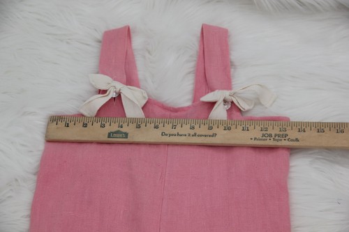 Hannah Kate Girls Pink Ivory Bow Ruffle Sleeveless Romper Longall Sz 7 Linen #25 - Picture 5 of 11