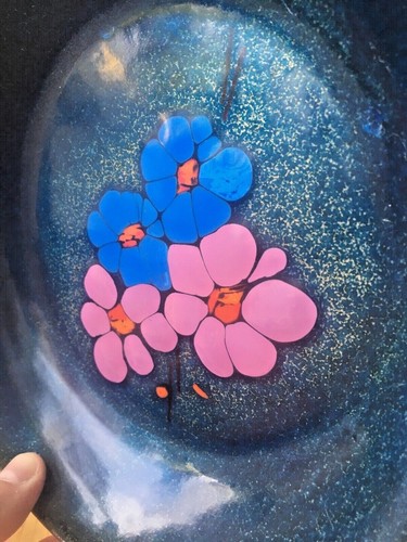 VINTAGE 60'S COPPER FLORAL STILL LIFE FLOWER POWER ENAMEL BOWL DISH RETRO - Picture 6 of 6