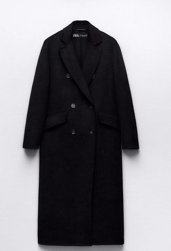 ZARA LONGLINE DOUBLE-BREASTED WOOL BLEND COAT BLACK SIZE S 8073/244/800 - Picture 2 of 3