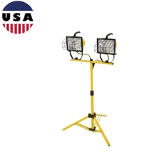 Two 500 Watt Portable Halogen Work Light Telescoping Tripod Stand Convenience