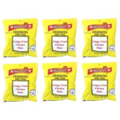 Howards Crispy Fried Chicken Skins - Chicharrones de Pollo, 1.5oz, Pack of 6