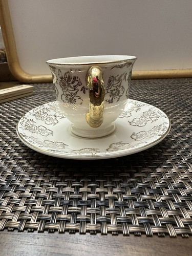Vintage Homer Laughlin Georgian Eggshell Demitasse Cup & Saucer Iridescent Gold - Picture 4 of 9