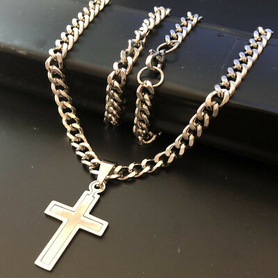 COLLANA UOMO CROCE ACCIAIO CON CRISTALLO IN ACCIAIO INOX | SAGA GIOIELLI