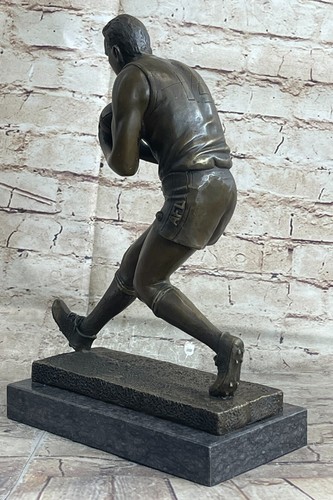 Art Deco 100% Bronze Marble Sculpture Statue Figure Rugby Football Player Deal - Picture 4 of 7