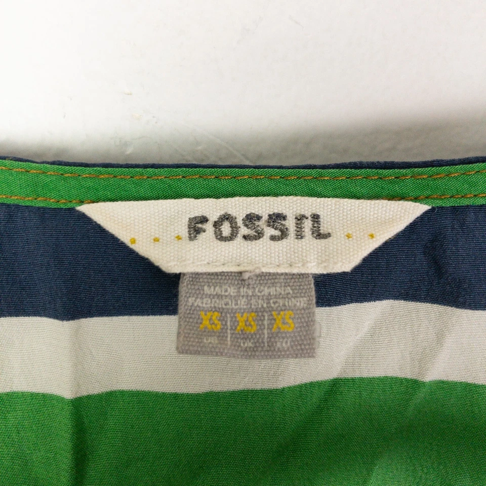 Vestido Fossil para mujer XS multicolor 100 % seda a rayas sin mangas con botones retro Foto 2 de 4
