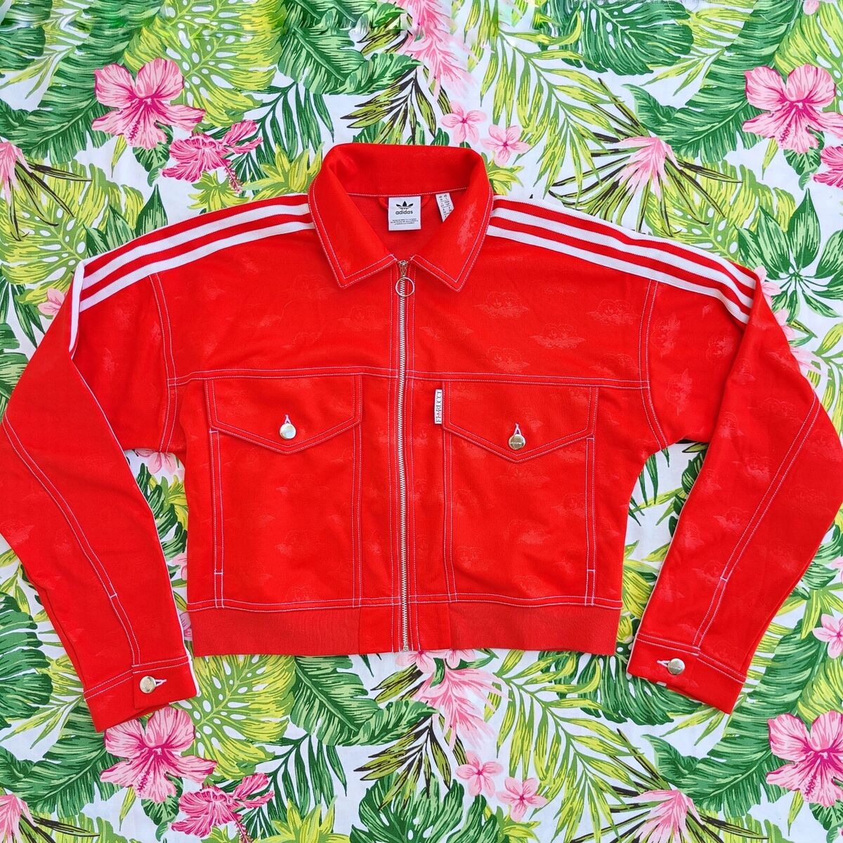 Adidas Originals X Fiorucci Track Stripe Red Crop Jacket Adidas Originals X Fiorucci Track Stripe Red Crop Jacket