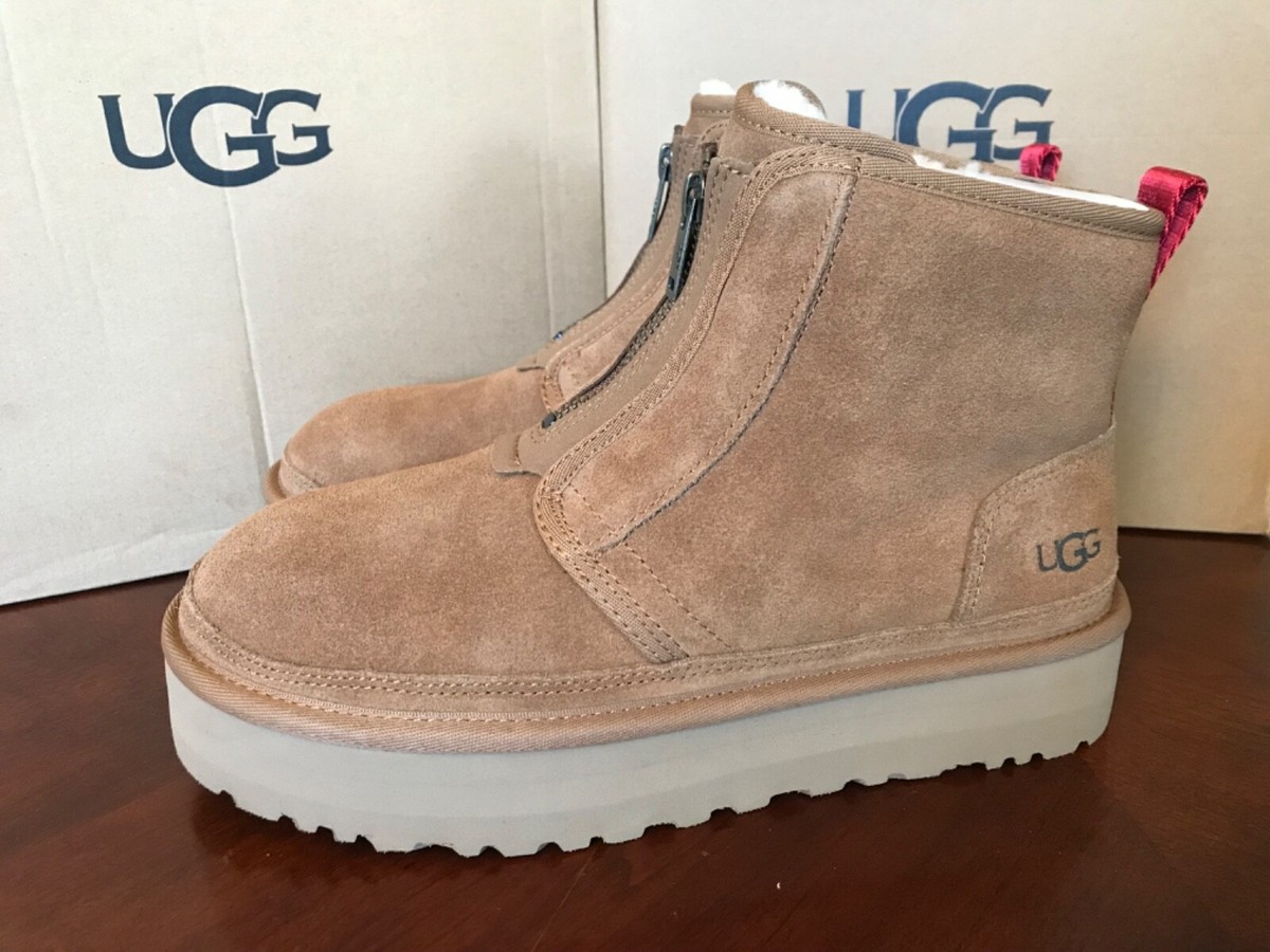 UGG Women Neumel Zip Platform Booties Chestnut Suede Color NWB