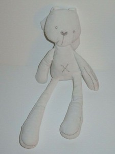Mamas & Papas Plush White Bunny Rabbit Stuffed Animal Baby Toy Silver EUC 17