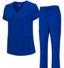 Medical Nursing Women's Cool Stretch V-Neck Scrub Top and Cargo Pant Petite8400